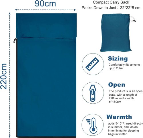 YOOSDENC Sleeping Bag Liner, Ultralight Sleeping Bag Liner 86.6 * 35.5 inch Hotel Sleeping Sack for Adults,Ultralight Travel Sheet & Adult Sleep Sack, Camping Sheets Travel Sleep Sack for Backpacking