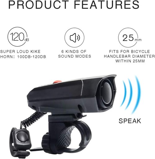 Coolrunner Bike Horn, Ultra Loud Electric Bicycle Bell 6 Modes, Cycling Handlebar Ring Alarm Bells with Free Screwdriver for Kid's Bike, Road Bike, Mountain Bike(100-120 DB) (Black)