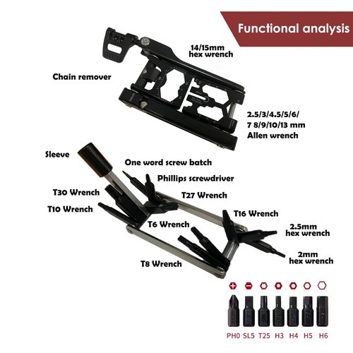 TOSFOH 38 In 1, bike multitool, Bike Tool Kit, Bike Chain Tool, Bike Repair Kit, Motorcycle Accessories, Multi Tool, Bike Tire Repair Kit, Lightweight Stainless Steel Bicycle Multi Tool by WIWUE GUO