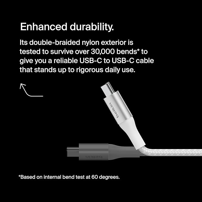 Belkin BoostCharge USB-C to USB-C Power Cable (2M/6.6ft) Fast Charging Cable 240W Power Delivery USB-IF for MacBook Pro, iPad, iPhone 16 Series, Galaxy S25 Series, Nintendo Switch 2 & More - White