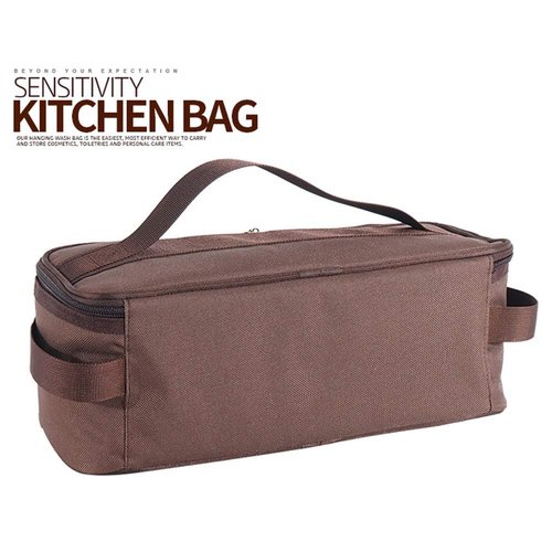 QKDS Grill Tools Storage, Camping Travel Cooking Utensils Organizer Travel Bag with Net Pockets, Portable Cookware Kit Organizer for Backpacking Picnic BBQ Camping Hiking Travel(Brown)