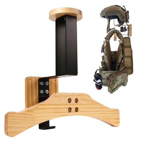 yolowbaas Tactical Gear Stand, Holds 100 LBS Wall Mounted Police Gear Rack, Heavy-Duty Body Armor Stand, Solid Wood Airsoft Plate Carrier Hanger, Motorcycle Helmet Holder Wall Mount Display