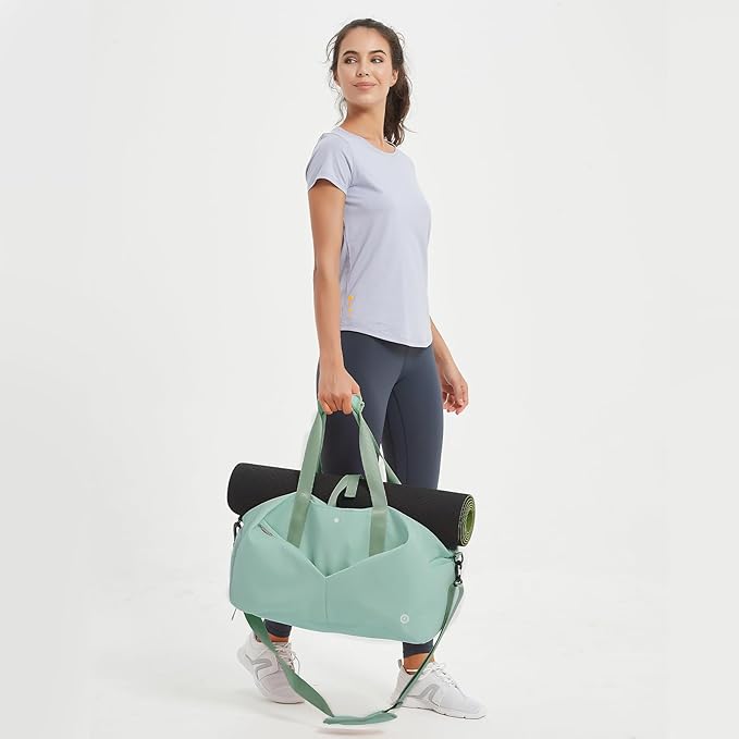 Ceneda 20" Gym Duffel Bag with Wet Pocket Shoes Compartment Portable Overnight Weekender Bag Travel bag Yoga Bag for Women (Mint Green)