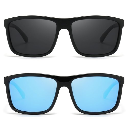 Vanolu Rectangular Sports Polarized Sunglasses for Mens and Womens,Black Retro Sun Glasses Driving Fishing UV400 Protection