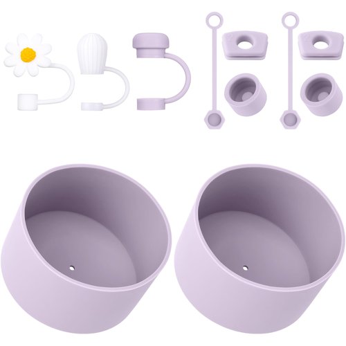 DUNLAGUE 2 Sets of Spill Stoppers and 2PCS Silicone Boots with 3PCS Straw Covers for Stanley Quencher H2.0 20oz 30oz 40oz Orchid