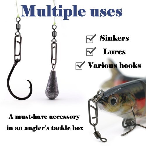 FishTrip Fishing Swivel Clips Power Clip,50pcs Rolling Swivels with Speed Clip Snaps,Quick Change Connector Saltwater Freshwater for Rigs Lures 5#