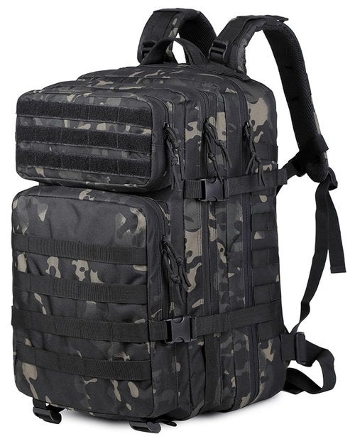 ORILOOSEN 48L 3-day Tactical backpack heavy duty zipper，Hiking Camping Hunting Climbing backpack Nylon canvas Knapsack Outdoor backpack (Camouflage black)
