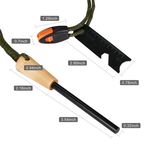 Fire Starter Survival Tool, 5/16" Ferro Rod with Paracord Lanyard, Multi-Tool Striker and Wooden Handle, Flint and Steel Fire Starter Kit for Your Hiking, Backpacking and Camping Essentials
