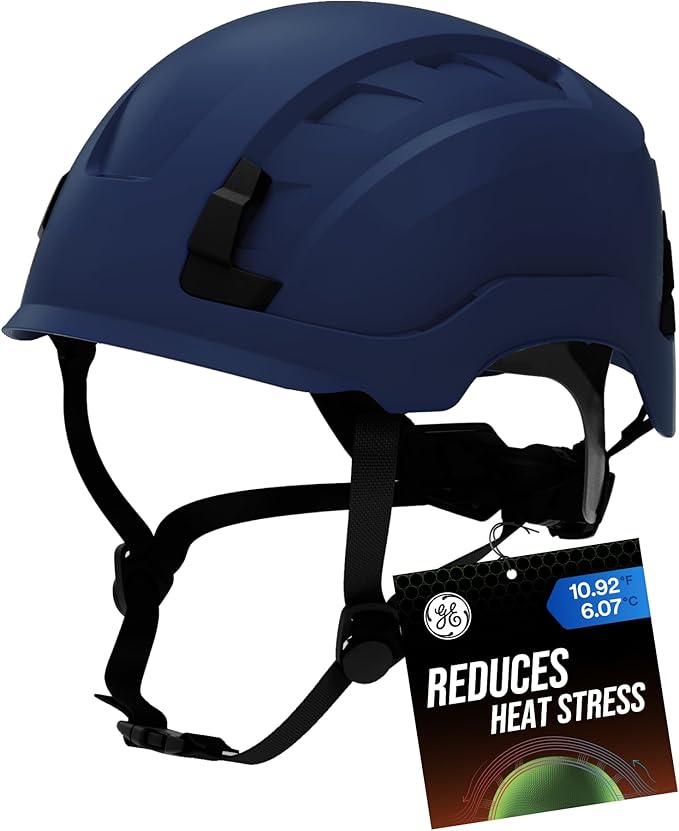 GE Safety Helmet, Impact Absorbing Tech, Adjustable Ratchet, ANSI Type 1, Memory Foam Padding, Hard Hats Protection, Lightweight, Durable, Chin Strap, Comfortable Fit OSHA Approved