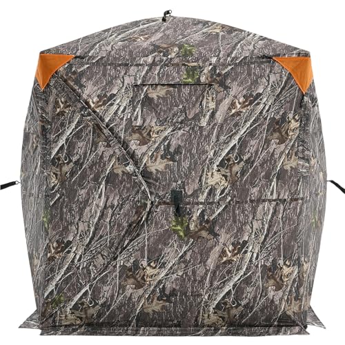 VEVOR Hunting Blind, 270° See Through Ground Blind, 1-2 Person Pop Up Deer Blind for Hunting with Carrying Bag, Portable Resilient Hunting Tent, One-Way See-Through Mesh for Turkey and Deer Hunting