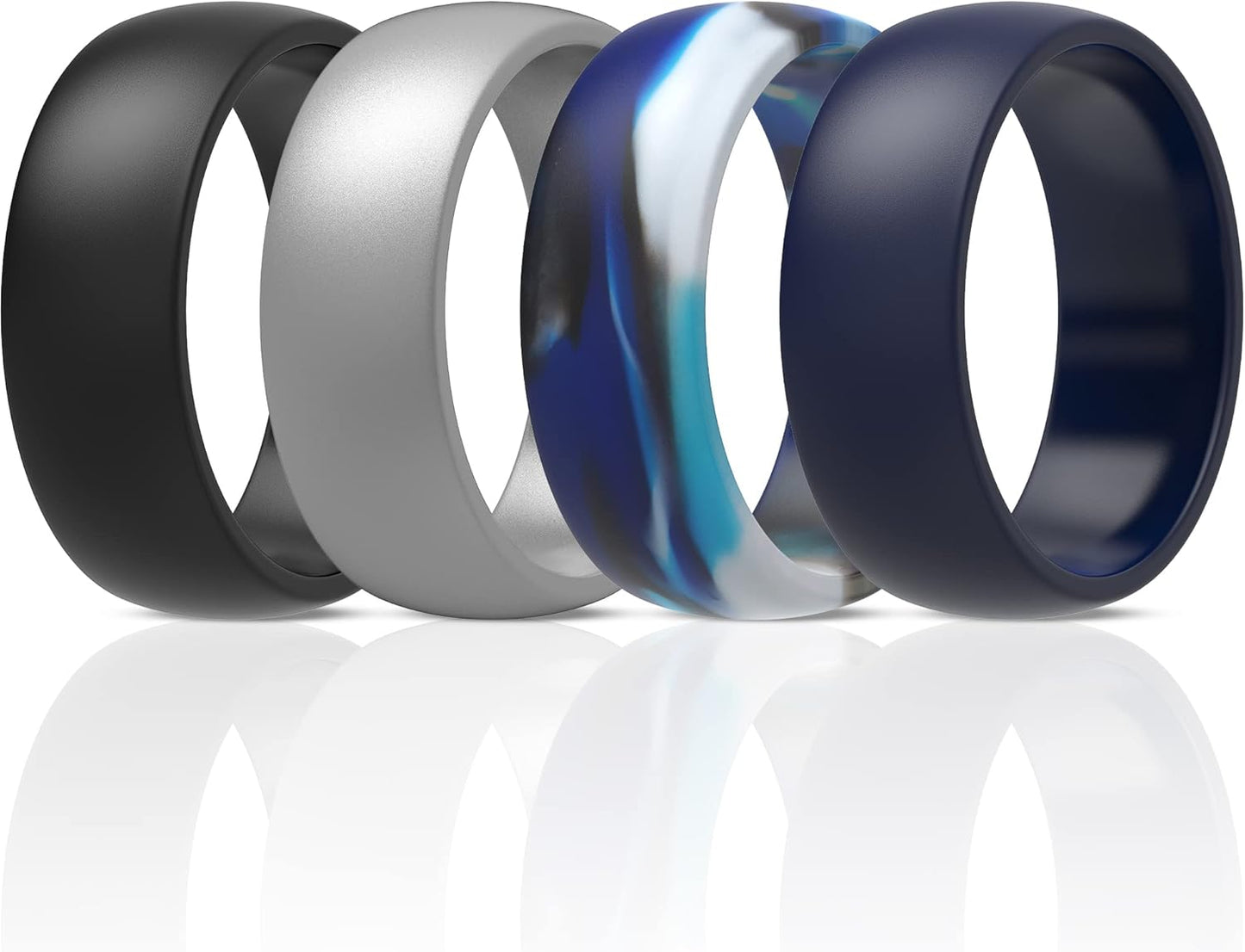 ThunderFit Mens Silicone Rings Wedding Bands, Classic & Striped Style 8.7 mm Wide 2.5mm Thick - 4 Pack