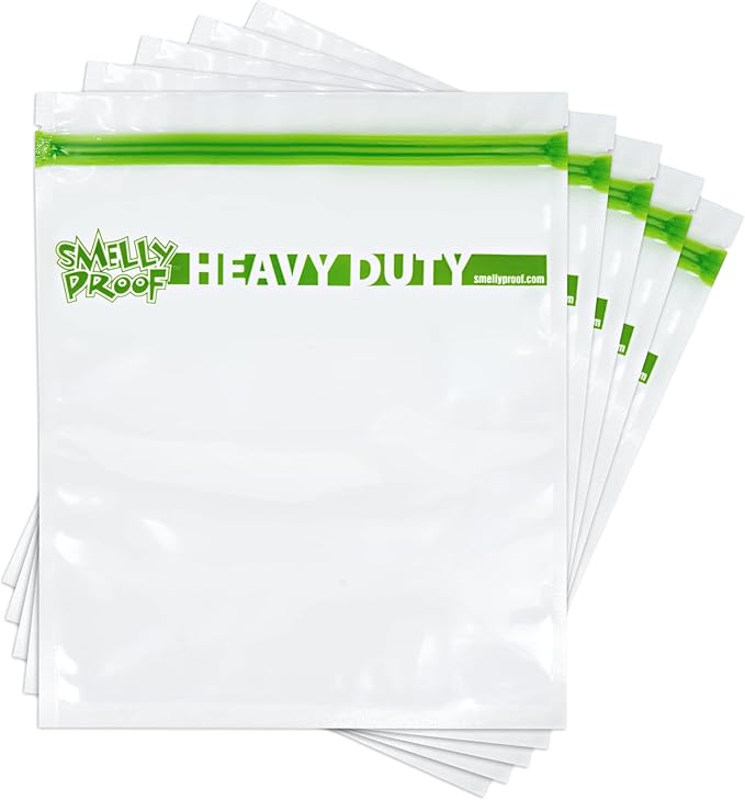 Smelly Proof REUSABLE STORAGE BAGS, Large HEAVY DUTY 5-mils US-Made BPA FREE, NO PEVA, Dishwasher-Safe Reusable Freezer Bags CLEAR FLAT Quart 10" x 8.5" 5pk