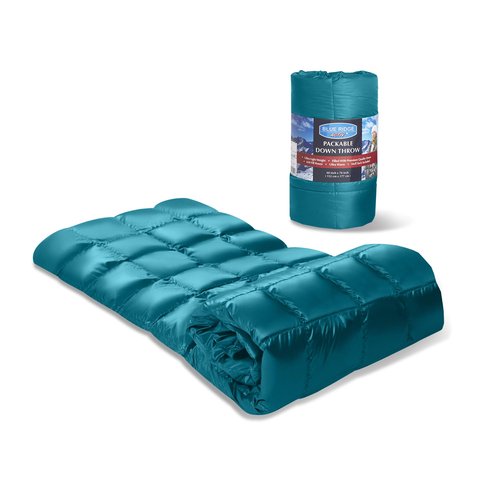 Blue Ridge Home Fashions Down Throw Camping Blanket - Packable Lightweight Down Throw Blanket for Outdoor Travel Hiking Picnic RV, Puffy Warm Blanket 60" x 70" with Carry Bag, 650 Fill Power