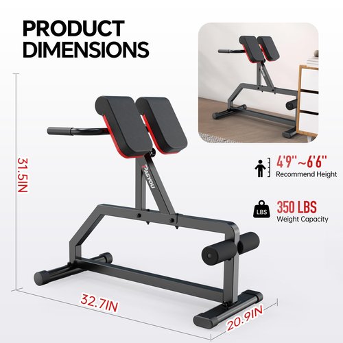 PASYOU Roman Chair, Adjustable Hyperextension Bench 5 Levels Multifunctional Roman Bench 350LBS Load Back Extension Bench Machine for Glute Hyper Extension Bench Reverse Hyper Machine ab Bench at Home