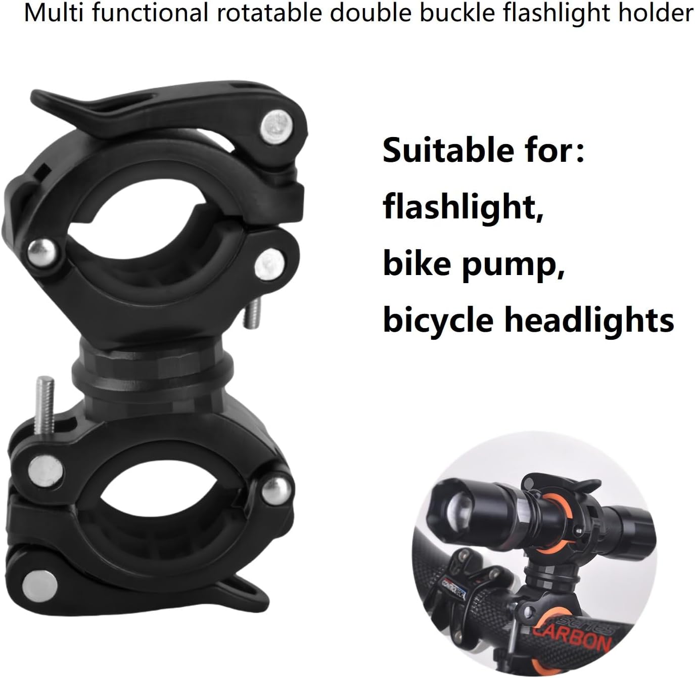 [2 Pack] Vonpri Flashlight Holder, Mount Bicycle Mounting Bracket Flashlight Holder Torch Clip 360º Rotation