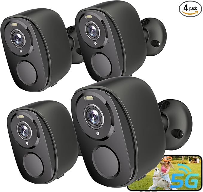 Security Cameras Wireless Outdoor, 2K Battery Powered Camera for Home Security with IP65, SD/ Free Cloud Storage, No Monthly Fee, AI Motion Detection, Color Night Vision, 2-Way Audio (BW4-G-4Pack)