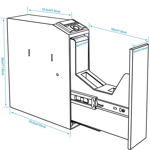 Slider Hidden Handgun Safe, Biometric Fingerprint Smart Pistol Safe for Nightstand, Desk, Bedside - Auto Sliding Door- Fingerprint, PIN Code, KEY Access (Classic)