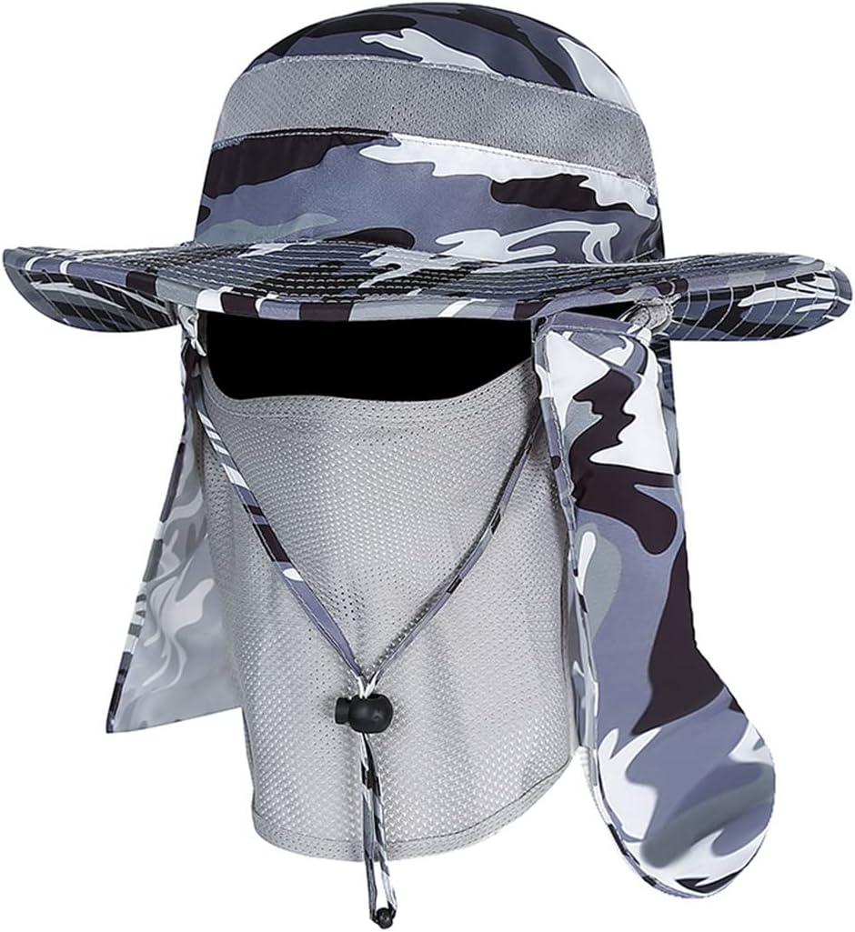 YR.Lover Outdoor UV Sun Protection Wide Brim Fishing Cap with Removable Flap