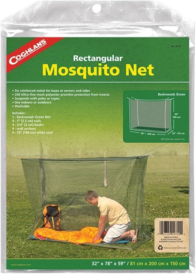 Coghlan's Single Wide Rectangular Mosquito Net, Green, Single Wide / 240-mesh