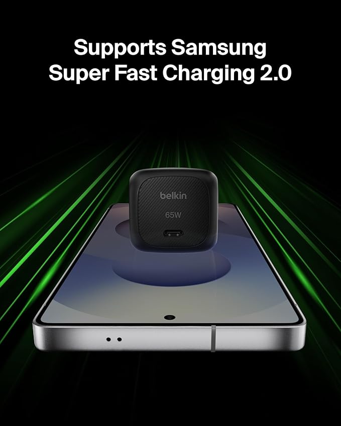 Belkin USB C Charger Block 65W, Super Fast Charging Block, Type C Wall Charger - Apple iPhone 16/15/14, Galaxy S25, Google Pixel, MacBook, AirPods, Chromebook, Nintendo Switch 2 & More - Black