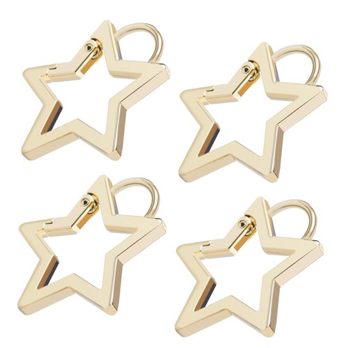 4 PCS Star Carabiner, Star Carabiner Clip, Zinc Alloy Keychain Clip with 2 Sizes, Spring Snap Keychain Clip for Camping, Hiking, Fishing, Outdoor Travel (M, Gold)