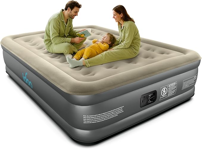 iDOO Air Mattress Queen with Built in Pump, Inflatable Mattress Queen Size, 18" Raised Blow up Mattress for Camping, Guests, Portable & Waterproof Air Bed, Colchon Inflable