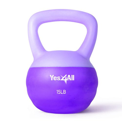 Yes4All Soft Kettlebell, PVC Kettlebells Exercise Weights & Color-Coded Strength Training Soft Kettlebells, Comfortable Hand Weights for Women at Home - 15LB - Purple