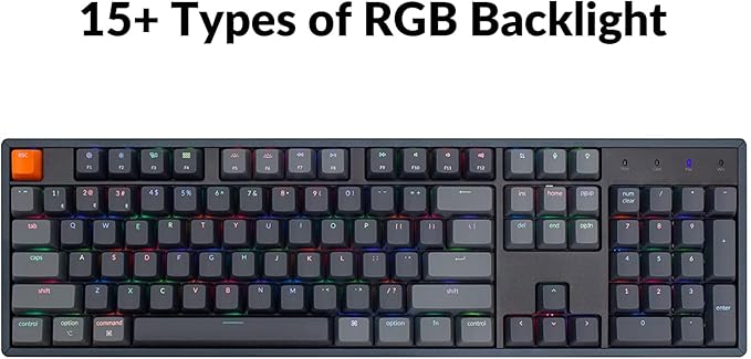 Keychron K10 RGB Full Size Layout Hot-Swappable Mechanical Keyboard for Mac Windows, Multitasking 104-Key Bluetooth Wireless/USB Wired Gaming Keyboard with Keychron K Pro Red Switch Aluminum Frame