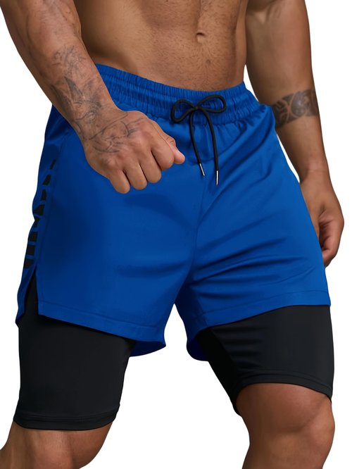 Smatstyle Men's 2 in 1 18" Running Shorts Quick Dry Gym Athletic Workout Shorts with Zipper Pockets Blue