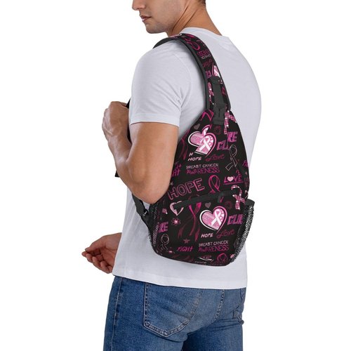 Breast Cancer Awareness Sling Bag for women,Multipurpose Crossbody Chest Bag Sports Sling Bag for Hiking Travel