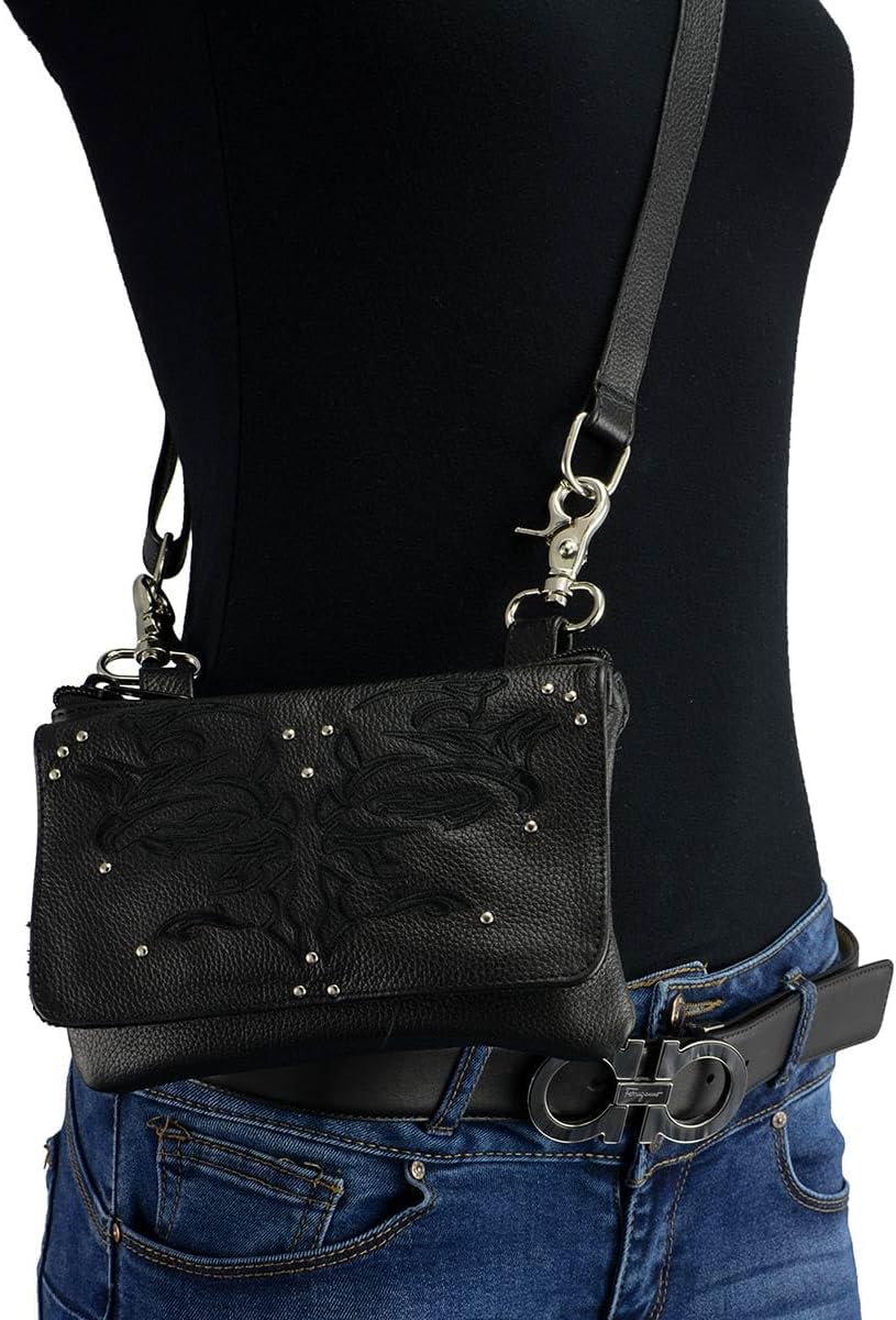 Milwaukee Leather MP8852 Women's Black Leather Multi Pocket Belt Bag