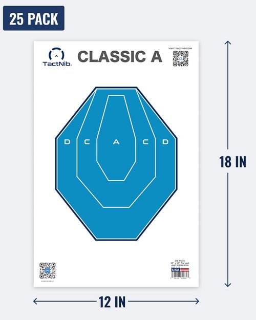 TactNib - IPSC MINI - USPSA Licensed Paper Targets - 12 x 18 Inches - Made in USA - 25 Pack - PN P01C01-025T - Free Mobile App