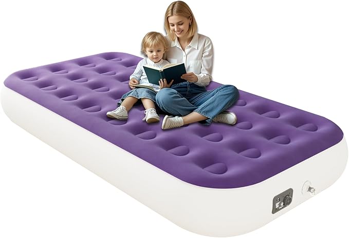 Twin Air Mattress with Built in Pump,10" Blow up Air Bed, 2 Mins Quick Self-Inflation/Deflation, Foldable Inflatable Mattress for Home/Travel, 10'' Twin Purple
