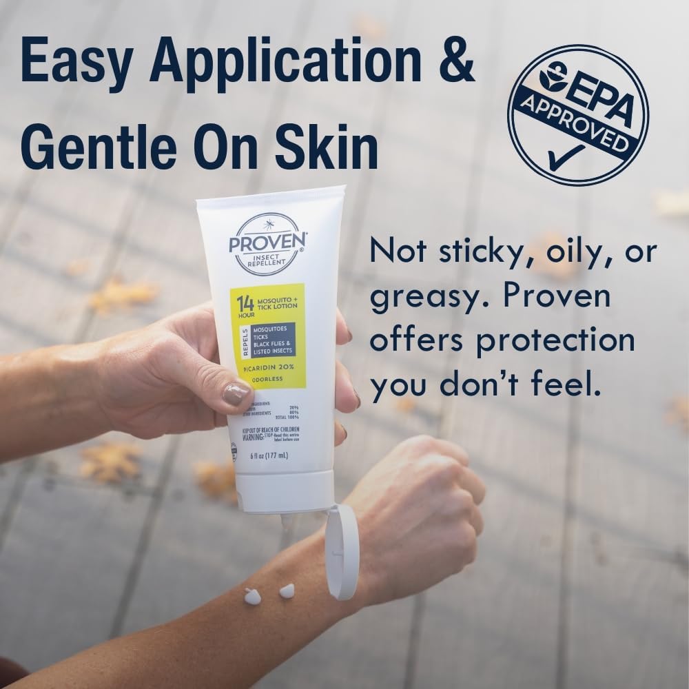 Proven Insect Repellent Lotion, Keep Mosquitoes, Ticks and Flies Off, DEET Alternative Repellent, Up to 14-Hour Protection, Great for Outdoor Camping and Hiking, 6 Ounce, Odorless Lotion