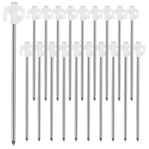 Neehows Tent Stakes, 20PCS Galvanized Ground Stake, 10 Inch Non-Rust Metal Tent Pegs Camping Tent Spikes Anchors for Outdoor Canopy, Yard Stakes for Garden, Hiking -Fluorescent White