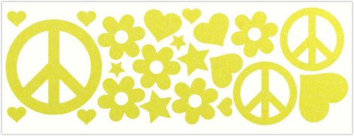 LiteMark Reflective Black Sixties Peace and Love Sticker, 60's Style - Pack of 22 Pcs (Hearts, Stars, Flowers, and Peace Signs)