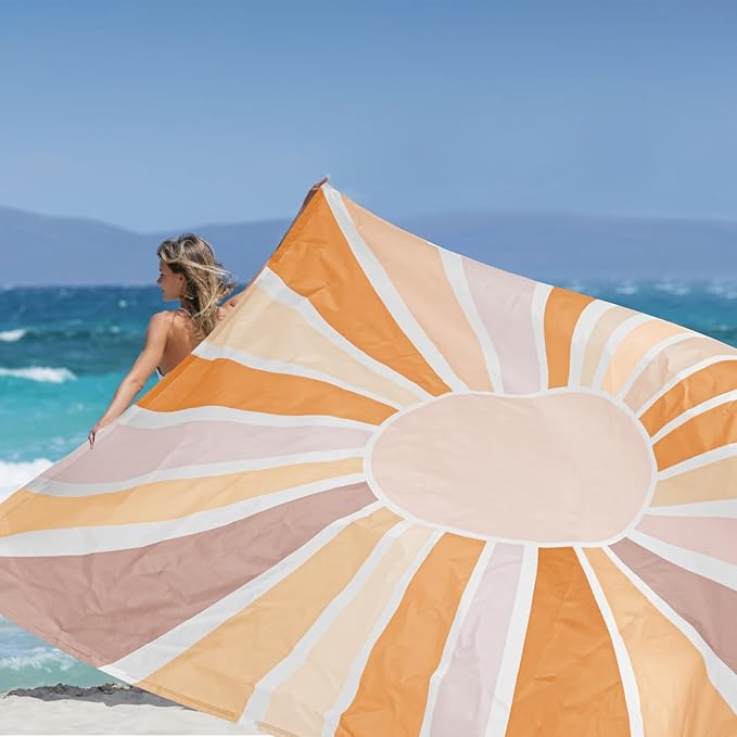 Beach Blanket Sandproof, Boho Sun Beach Mat Sand Free Waterproof, Large Picnic Blankets Lightweight Portable with Storage Bag, Polyester Outdoor Blanket Beach Essentials Must Have Accesorries