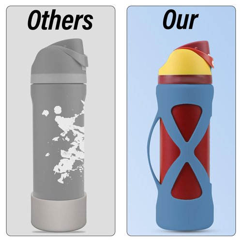 Bottle Bumper Silicone Boot Sleeve Protector with Handle for Owala Freesip Water Bottle 24 Oz, Protective Anti Scratch & Reduce Dent Sleeve Cover, Reusable Water Bottle Carrier Grip (Bule)