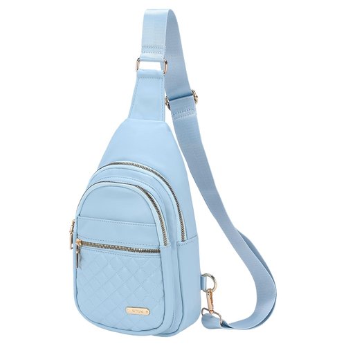 DTGN PU Leather Small Sling Bag Mini Crossbody Backpack Daypack - 7.9" Good for Hiking Travel Running Cycling Sports - Blue