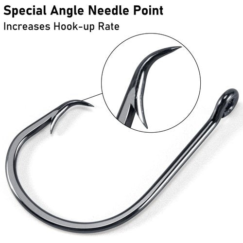 Dr.Fish 50 Pack in-line Circle Hooks, Straight Shank Octopus Hooks, Freshwater & Saltwater Fishing Catfish Tuna Bass Striper 2/0