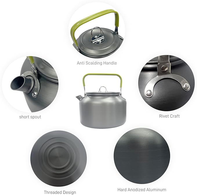 1.8L Camping Kettle, Hard-Anodized Aluminum Portable Campfire Kettle for Open Fire, Outdoor Camp Tea Coffee Pot for Stove Top, Backpacking, Hiking, Picnic and Traveling