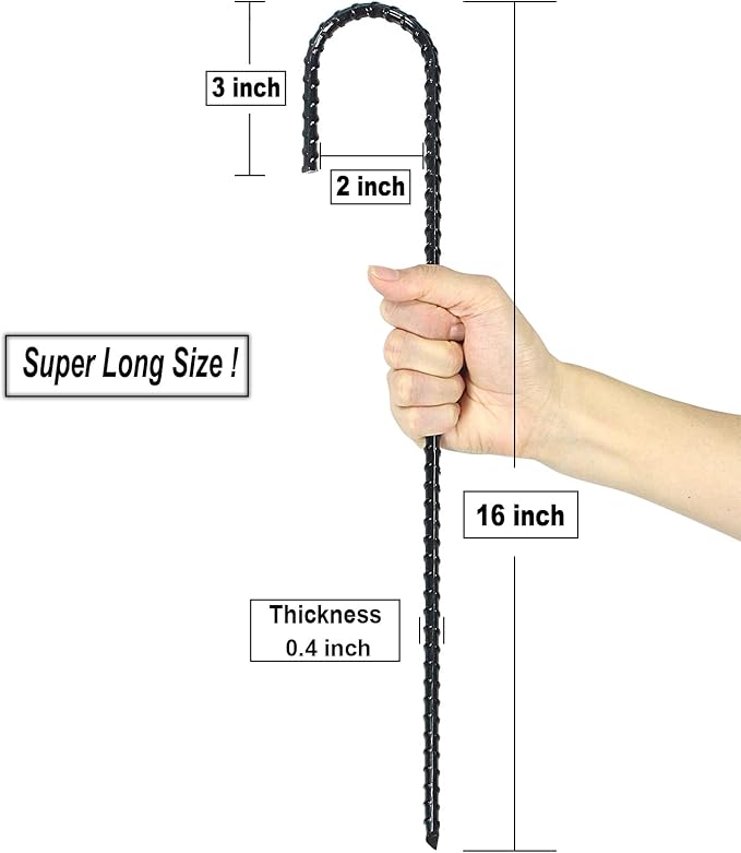 16 Inch Ground Rebar Stakes, J Hook Extra Heavy Duty Rust Proof Coated Steel Ground Anchors with Chisel Point End for Camping Tent and Canopy Tent (16)