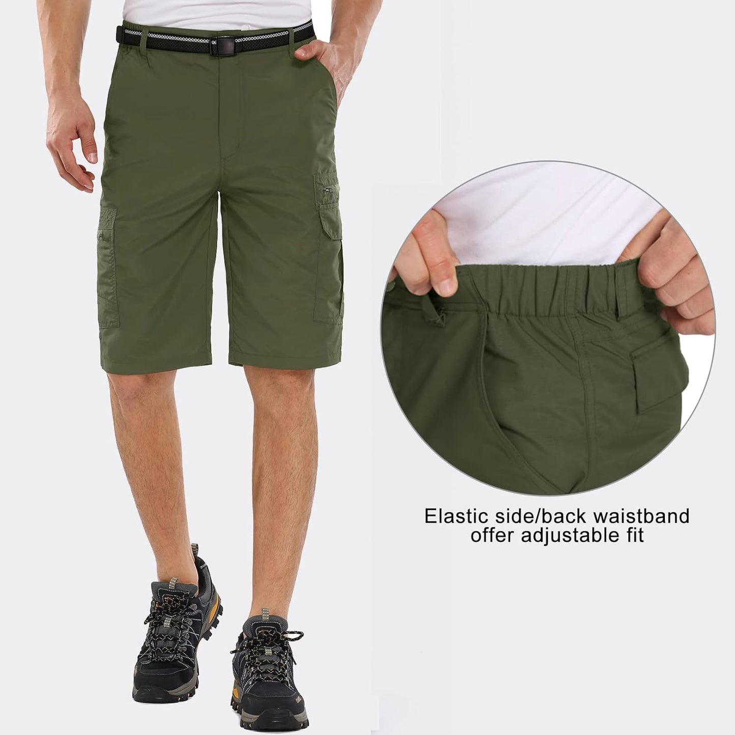 Toomett Men's Hiking Cargo Shorts Quick Dry Outdoor Travel Shorts for Men Fishing Camping Casual with Multi Pocket(6222,Army Green,36)