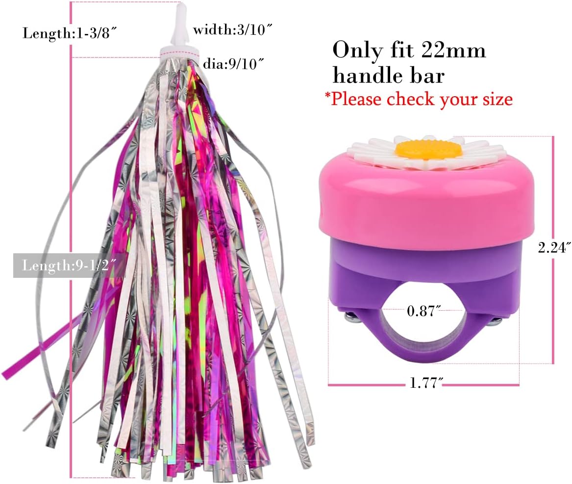 U-LIAN Kids Streamers and Bike Bell for Girls-1 Pack Flower Bicycle Bell with 2 Pack Handlebar Streamers Scooter Tassels for Children's Bike Accessories