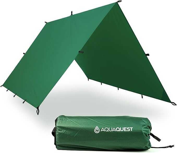 AquaQuest Guide Camping Tarp - Ultralight Tent Cover or Rain Fly - Waterproof Camping Gear Must Haves for Hiking, Hammock, Bivy & Survival, 15 x 15 ft, Forester Green