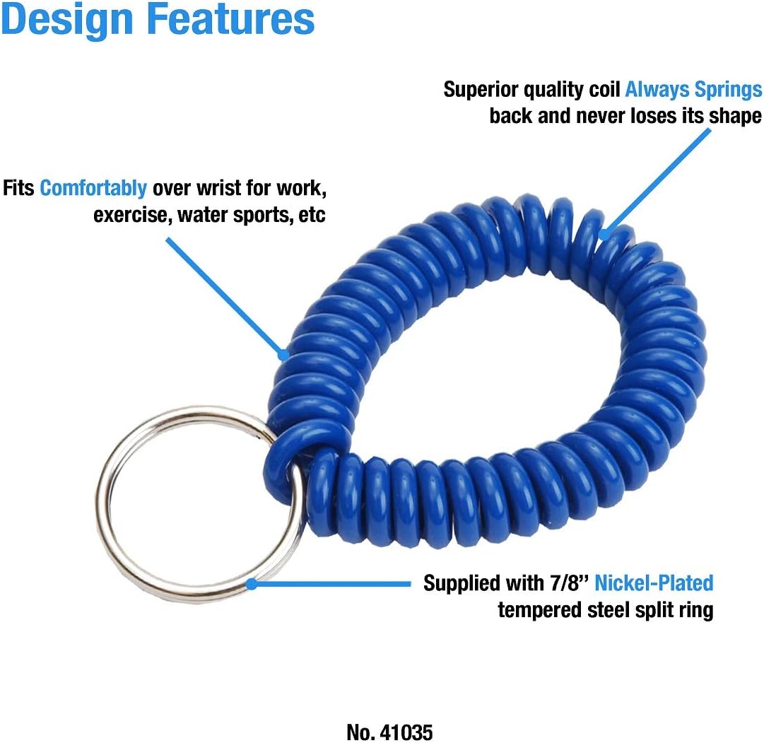 ucky Line 2” Spiral Wrist Coil with Steel Key Ring, Flexible Wrist Band Key Chain Bracelet, Stretches to 12”, Purple, 10 Pack (41065)