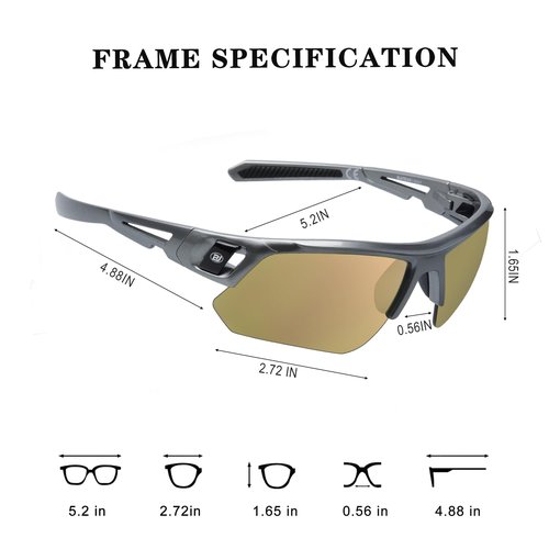 BLAITEJUS Golf Sunglasses for Men Women UV400 Protection Sports Sunglasses Golfing Running Pickleball Glasses (Gun Color/Rose Gold Revo)