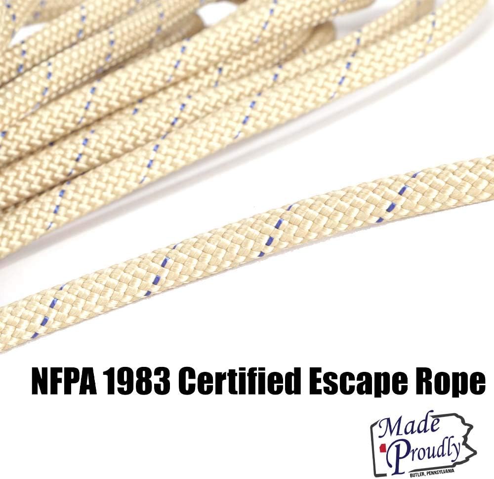 Rock N Rescue Heat Resistant Personal Escape Rope - 50 Feet Long, 8mm, NFPA 1983, RNR Poseidon Safe Tech, Firefighting and Rescue Gear