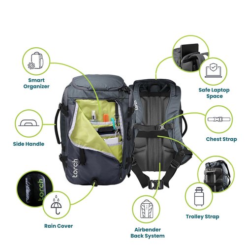 torch 40L Travel Backpack for Men - Large Carry On Backpack Airline Approved with Rain Cover for Camping, Hiking, Outdoor - Takahagi (Iron Grey)