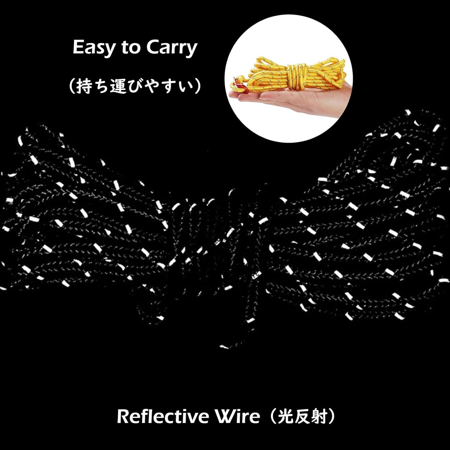 TRIWONDER Reflective Guyline, Tent Cord Nylon Paracord Rope with Guyline Adjuster for Camping Tent, Outdoor Packaging (Black - 4 Pack)